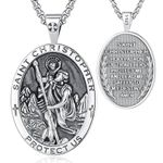 EUDORA Harmony Ball 925 Sterling Silver St Christopher Medal Saint Christopher Necklace for Women Men, Mens St. Christopher Necklaces Amulet Pendant Religious Christian Jewelry Gifts, 22+2inch