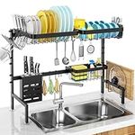 Over The Sink Dish Drying Rack，MERRYBOX 2-Tier Dish Rack Adjustable Length (25.6-33.5in), Stainless Steel Dish Drying Rack with Cutting Board Holder, Large Kitchen Rack Shef Organizer Space Saver