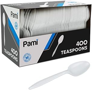 PAMI Medium-Weight Disposable Plastic Teaspoons [400-Pack] - Bulk White Plastic Silverware For Parties, Weddings, Catering Food Stands, Takeaway Orders & More- Sturdy Single-Use Partyware Spoons