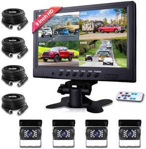 Podofo Telecamera Retrovisore 9'' Monitor 4 Telecamere Set 1/2/3/4 Schermo Diviso Ip68 Visione Notturna Impermeabile Per Camion/Rimorchio/Bus/Van Con 2x10m + Cavo 2x20m 4 Pin Interfaccia Aerea 12-24V
