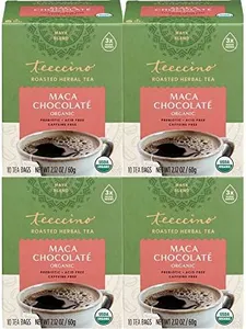 Teeccino Herbal Tea – Maca Chocolaté – Adaptogenic Peruvian Maca, Cacao, Chicory, Prebiotic, Caffeine Free, Acid Free, Coffee Alternative (10 Count (Pack of 4))