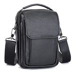 Augus Leather Small Messenger Bag For Men Crossbody Handbag Shoulder Sling Travel Bags for Men Purse Daypack Magnetic Buckle, Black, 6.29*2.75*8.66 inch