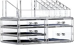 Cq acrylic 2 Pack Clear Skincare Organizer for Vanity,Stackable 5 Drawers Make Up Organizer,Cute Cosmetic Organizer for Vanity Jewelry,Hair Clip,Beauty,Skincare Product Dresser Acrylic Desk Organizer