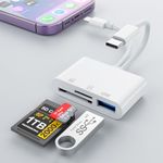 SD Card Reader for iPhone,3 in 2 Lightning+USB C Memory Card Reader with SD/TF Slot+USB Port,Micro SDXC,Micro SDHC,SDXC,SDHC,SD,USB Disk Card Reader USB OTG Adapter for iPhone 15/iPad/MacBook/Samsung