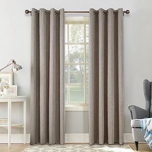 CUCRAF 100% Blackout Curtains Linen Curtains 84 Inch Drop 2 Panels Soft Texture Energy Saving Sun Blocking Eyelet TopThermal Curtains for Bedroom Living Room 52 X 84 Inch, Linen