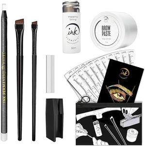 Eyebrow Mapping Kit with 30m White Mapping String, 15g White Brow Paste + 2 Eyebrow Brush Set, White Eyebrow Mapping Pencil, Pencil Shaper and Blades, 20 Mapping Ruler Stencils and Instructions ; Brow Mapping Set for Microblading, Henna, Brow Extensions, Permanent Makeup
