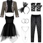 Boyiee Womens 80s Costume Set Dress Jacket Headband Earrings Necklace Lace Legging Gloves Halloween 80s Themed Costumes(M)