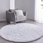 BRICHOEE White Round Rug 4 feet Super Soft Fluffy Shag Circle Area Rugs for Kid's Bedroom, Fuzzy Plush Shaggy Circular Rug for Teen's Room, Cute Non-Slip Home Decor Cream White Carpet for Nursery Room