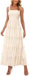 PRETTYGARDEN Women's Summer Dresses 2025 Sleeveless Smocked Tiered Ruffle Tulle A-Line Flowy Wedding Party Maxi Dress(Beige,XX-Large)