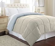 Pacific Coast Textiles Reversible Down Alt Comforter, Polyester, Oatmeal/Dusty Blue, Twin