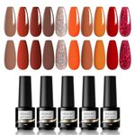 ROSALIND Semi- Gel Polish 10 Colors Gel Nails, Orange Brown Red Glitter Nail Polish, 7ml UV Semi- Manicure Kit, Red Brown Gel Nail Collection Kit