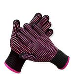 2 Pcs Professional Heat Resistant Glove for Hair Styling Heat Blocking Gloves for Curling, Flat Iron and Hair Styling Tools, Silicone Bump, Pink Edge