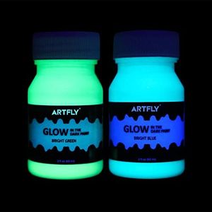 ARTFLY Peinture Fluorescente Acrylique Luisant Dans Le Noir, 2 couleurs vertes et bleues Glow in The Dark Paint Kit (60 ml/2 onces) Pour DIY, Décorations d'Halloween