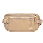 Unisex Money Belt for Men and Women, Slim Passport Holder RFID Blocking Travel Essentials Pouch with Adjustable Strap Small Waist Pouch for Workout Running Travelling Hiking, Beige