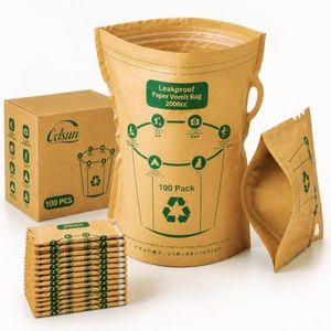Vomit Bags Disposable 2000cc - Leakproof with Water-Resistant Inner Liner, Eco-Friendly FSC-Certified Paper for Adults, Kids, Pregnant Women - Car Travel, Morning & Motion Sickness, Portable (100pack)