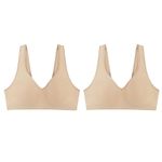 Hanes Women's Wireless Bra, Smooth Comfort Full-Coverage T-Shirt Bra, Single or 2-Pack, Nude/Nude, 2-Pack, Large