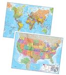 Laminated World Map & US Map Poster Pack - 17" x 22" - Maps of the World & United States - Detailed Cartography - Maps International