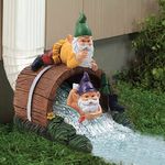 Gojoamoy Gnome Gutter Downspout Extension Decorative Statue, Elf Gutter Guardian Rain Downspout Splash Block, Gutter Guardian Rain Downspout Extender for 3" × 4" Downspout