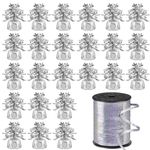 24 Pieces Balloon Weights, Metallic Balloon Anchor Balloon Holder Weights & 1 Roll Curling Ribbon for Birthday Party Favors Wedding Decorations (Silver, 6 oz)