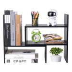 Esilihom Desk Shelf, Adjustable Desktop Bookshelf, Desk Storage Organiser, Small Bookcase, Black