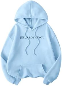 SweatyRocks Women's Letter Graphic Drawstring Hoodies Long Sleeve Pullovers Sweatshirts Tops Blue Medium