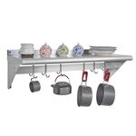 HALLY Stainless Steel Shelf with 6 Hooks 12" x 36" Wall Mounted Pot Rack, NSF Commercial Floating Shelving for Storage Hanging Pots, Pans, cookware in Restaurant, Kitchen, Home and Hotel