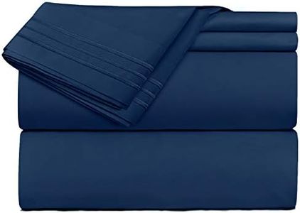 Clara Clark Bed Sheets, Premier 1800 Series 4 Piece Bed Sheet Set, Deep Pocket, Wrinkle, Fade, Stain Resistant, Luxury Soft Bedding Sheets & Pillowcases, RV-Short Queen, Navy Blue