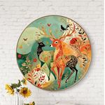 Livin'luxe paintings Dancing deer modern art Premium Sparkle lamination Golden Slim Frame 58 cm x 58 cm Large Size, For Home/Office/Hotel painting GR-08