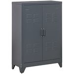 HOMCOM Metal Storage Cabinet, Industrial Sideboard Buffet Cabinet with 2 Louvered Doors, Adjustable Shelves, Grey