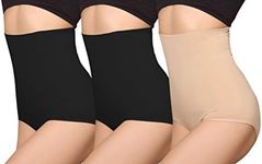 iloveSIA Womens Shapewear High Waist C-Section Recovery Slimming Underwear Tummy Control Panties 2Black+Nude Size S