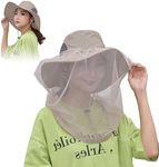 Mosquito Net Hat,Women&Men Bug Net for Head,Mosquito Face Net UPF 50+ Sun Protection with Hidden Netting Hat Outdoors for Beekeeping Camping Gardening(Polyester, Khaki)