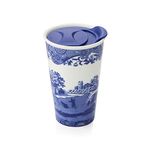 Spode Blue Italian Travel Mug | Made of Porcelain | Travel Tumbler for Coffee and Tea | Hot Water Cup | Dishwasher and Microwave Safe (8 oz)