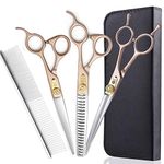 7 Inches Professional Pet Grooming Scissors, 440C Japanese Steel Straight & Curved & Thinning & Chunker Shears/Scissors for Dog Cat and More Pets (7-inch-Grooming Scissors Set 02)