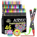 Lyuvie Acrylic Paint Pens,46 Colours Acrylic Pens for Rock Painting Fabric Glass Pebbles Stone Metal Wood Ceramic,Water-Based Permanent Paint Pens Markers with 0.7mm Extra Fine Tip