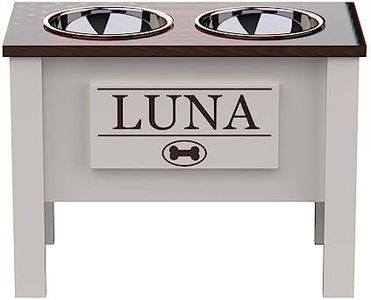 GTW Elevated Dog Bowl Stand for Large Dogs - Customized Feeding Station with Storage & Stainless Steel Bowls (X-Large, Flag Design)