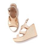 Marc Loire Women Round Toe Embellished Wedge Heel Sandal (Rose Gold, 7)