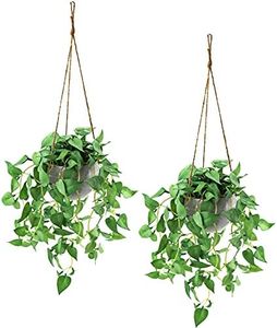 TNNTOPELE Fake Hanging Plants with Pots, 2 Pack Artificial Faux Anthurium Leaf Hanging Basket Plant for Wall Home Room Indoor Outdoor Decor