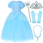 Princess Cinderella Costume Girls Dress Up with Accessories Blue 6-7 Years