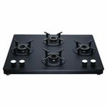 Elica 70cm 4 Burner Gas Stove | Auto Ignition | SBF MATT LOTUS TKN 694 CT VETRO 2J AI BK | Matt Finish Glass Top | SABAF Burners | Cast Iron Pan Support | 10 Yr Burner & 5 Yr Glass Warranty | Black