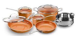 GOTHAM STEEL 10-Piece Kitchen Set with Non-Stick Ti-Cerama Coating by Chef Daniel Green - Includes Skillets, Fry Pans, Stock Pots and Steamer Insert – Copper