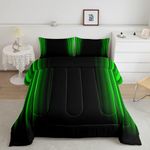 Feelyou Geometric Abstract Ombre Bedding Bed Set Men Adults Teens Green and Black Striped Comforter Set Kids Boys Girls Simple Modern Comforter Inner Fill Bedroom Collection 3Pcs Queen Size