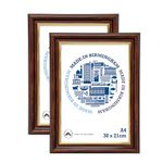 A4 Certificate Frame, Set Of 2 Document Photo Frame 21x29.7 cm, Wood Finish. Portrait and Landscape, Table top and Wall Mountable (Walnut with Gold Inner)