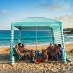 Gorich Beach Cabana with UPF50+ UV Protection, 8x8 FT/10x10 FT Beach Canopy Tent with Side Wall, Easy Setup, Windproof Portable Sun Shelter Shade for Family