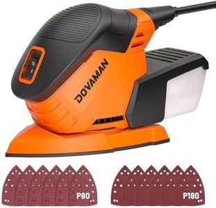 DOVAMAN L5 Apex Detail Sander, 1.1Amp Electric Sander w/Micro-Filter Dust Box, Aluminum Fan Blade, Copper Motor, Max No-load Speed 12,000 RPM, 12PCS(80P/180P) Sanderpapers for Wood, Plastic, Metal