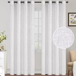 Turquoize Natural Linen Curtains 96 Inches Long Grommet Top Semi Sheer Curtain Drapes Elegant Casual Linen Textured Window Draperies, Light Filtering Privacy Added Home Fashion 2 Panels, White