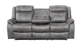 Roma Leather Look Fabric Recliner Sofa with Cup Holders,(Grey, 3 Seater)