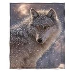 Dawhud Direct Lone Wolf Fleece Blanket for Bed, 75" x 90" Queen Size Wolf Fleece Throw Blanket for Women, Men and Kids - Super Soft Plush Wolf Blanket Throw Animal Print Blanket, Blanket for Kids