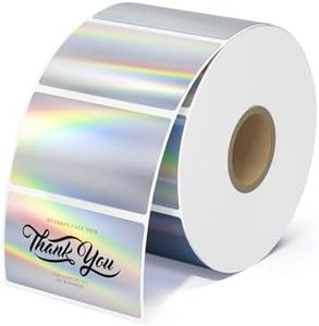 MUNBYN Holographic Silver Thermal Sticker Labels 2.25"x1.25", Printable Christmas Wrapping Stickers, Glitter Thermal Printer Label Sticker for DIY Logo Design, QR Code, Name Tag