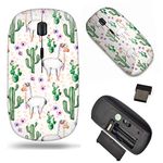 Planetar Wireless 2.4G Computer Laptop Mouse Mice/Watercolor Llama and Cactus on Floral Background