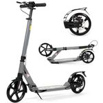 Kick Scooter for Kids Ages 8-12 and up, 200mm Big Wheels Scooter for Adults with Disc Brakes, Adult Scooter with Carry Strap and Double Shock Absorption, Foldable Scooters for Teenagers 11-15 (Grey)